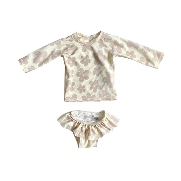 Rylee and Cru Floral Rashguard Two Piece Swim Set Crewneck Long Sleeve 0-3 Month - Picture 1 of 3